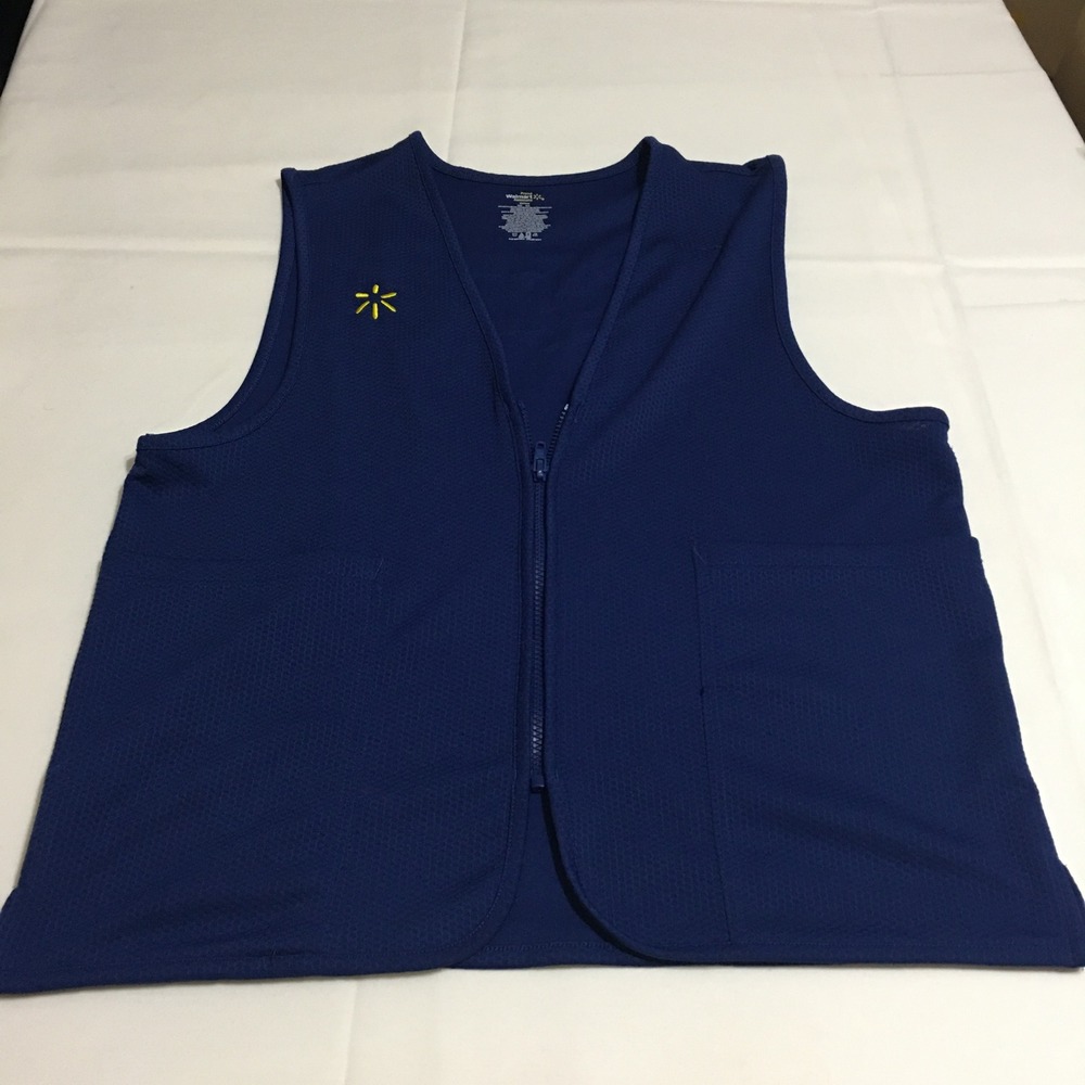 Walmart Employee Uniform Vest Unisex Medium Navy Blue Happy To Help Zip Front